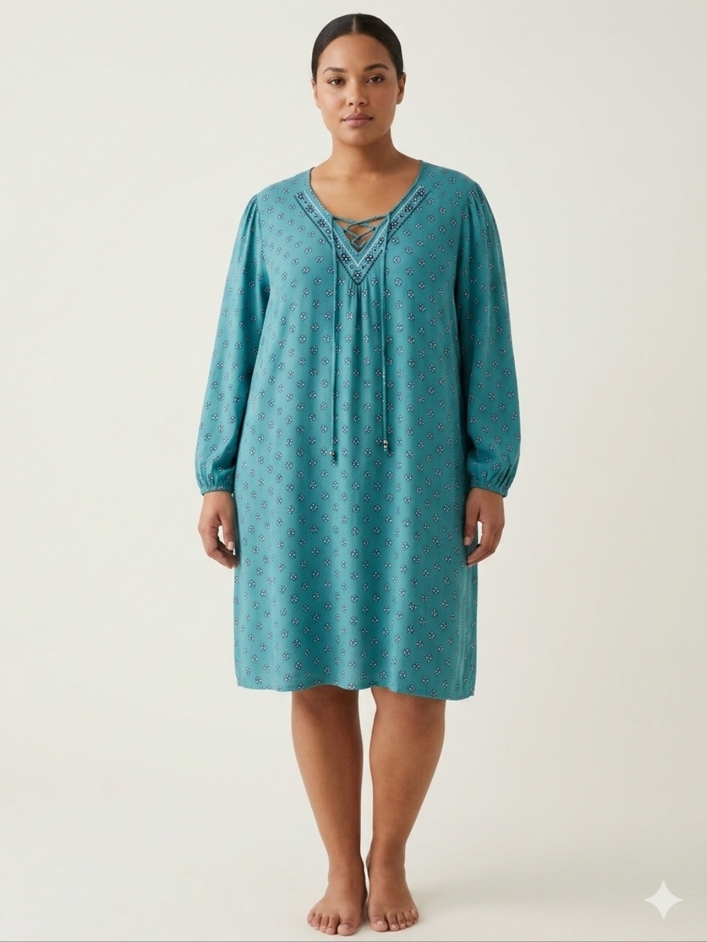 Terra & Sky Blue Boho Peasant Dress Shift Floral 3X